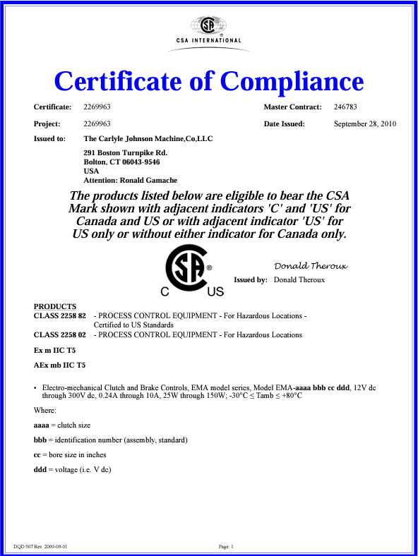 CSA Certificate