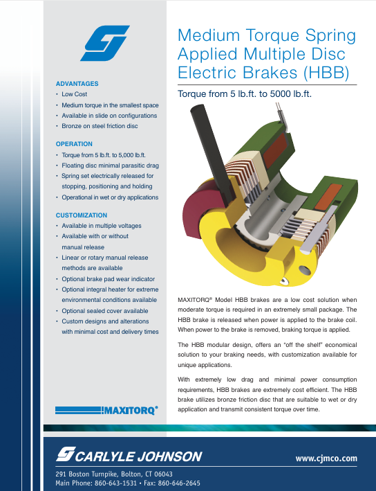 Medium Torque, Spring Applied Brakes (HBB)